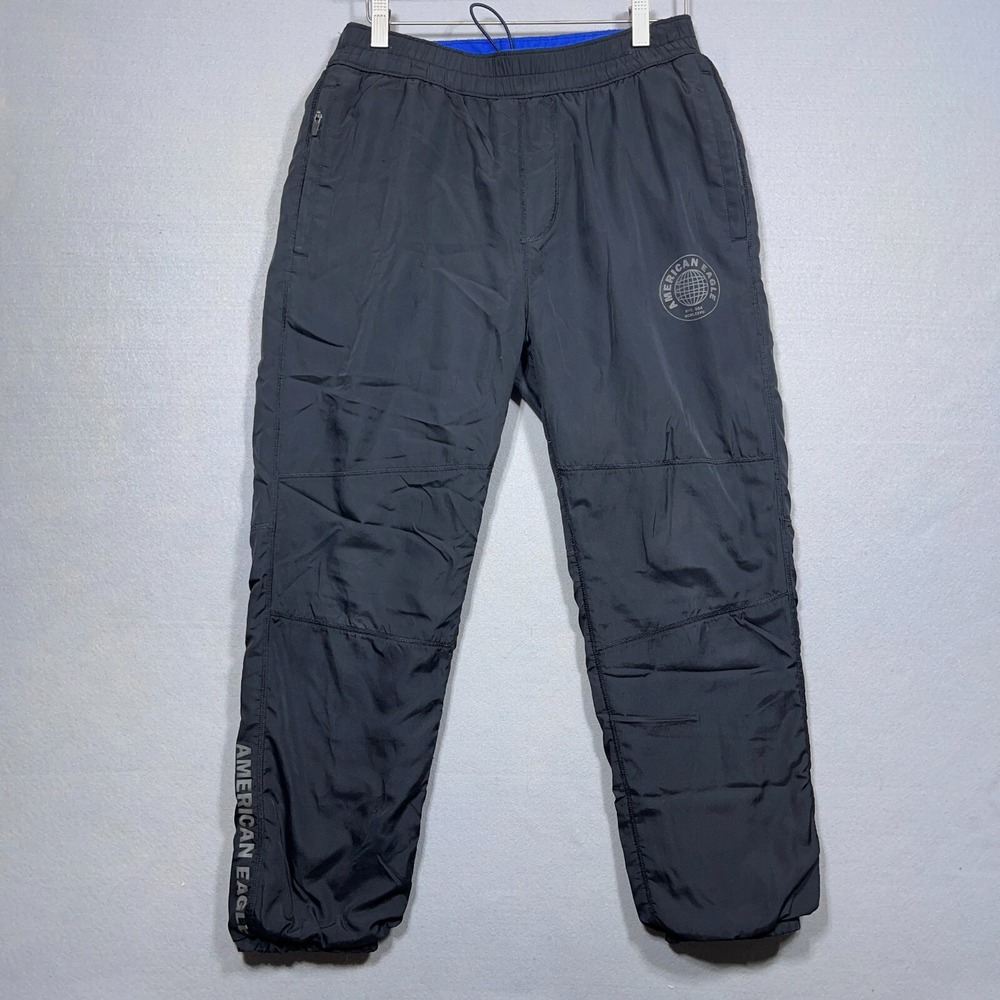 American Eagle Reversible Jogger Pants Men Small Fleece Lined Blue Black Gorp